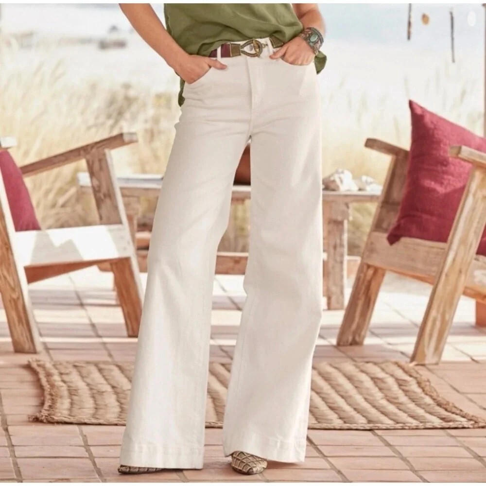 Driftwood Martha Wide Leg Jeans Size 27 White High Rise Trouser Boho Minimal